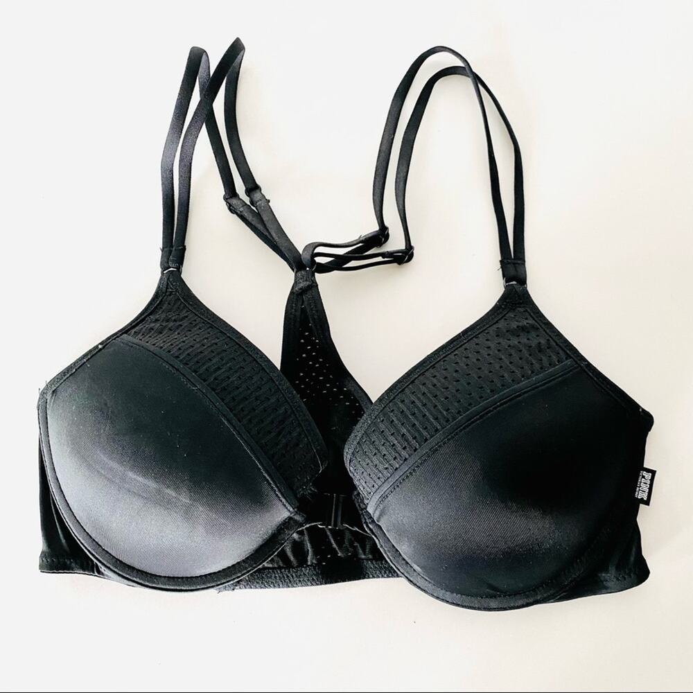 NEW VS VICTORIAS SECRET Black Lace Strappy Cutout Racerback Push Up Bra 32D
